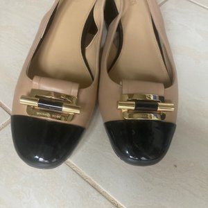 Michael Kors camel and black cap-toe slingback pump